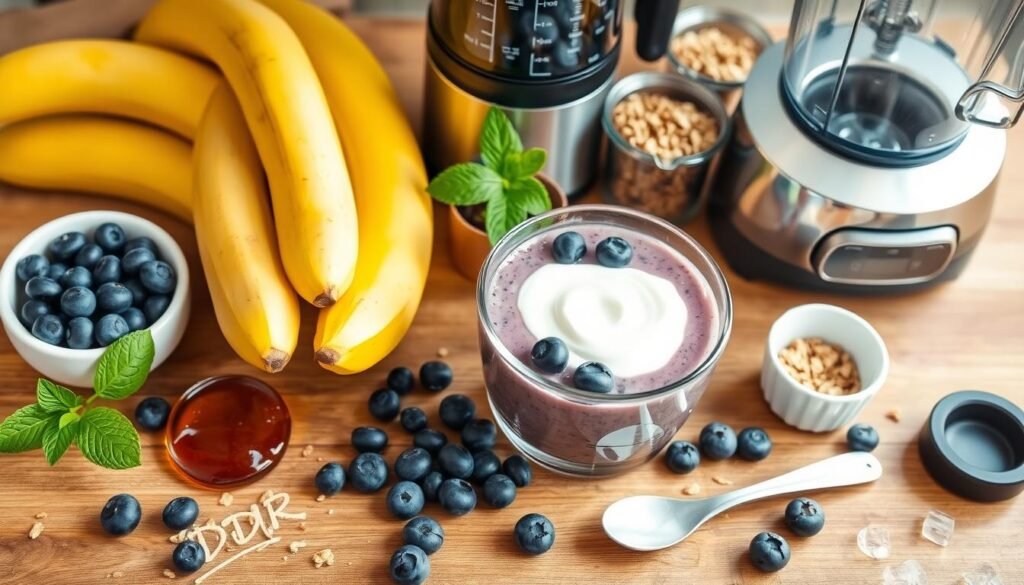 Smoothie bowl ingredients and tools